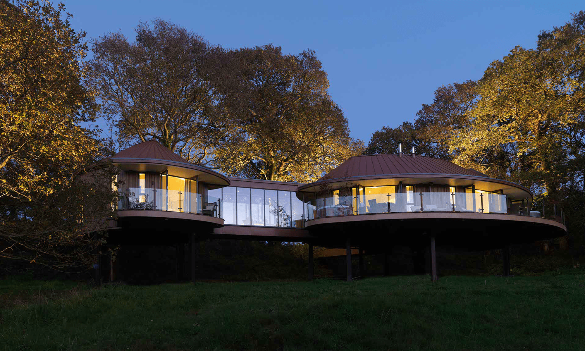 Treehouse exterior at night time